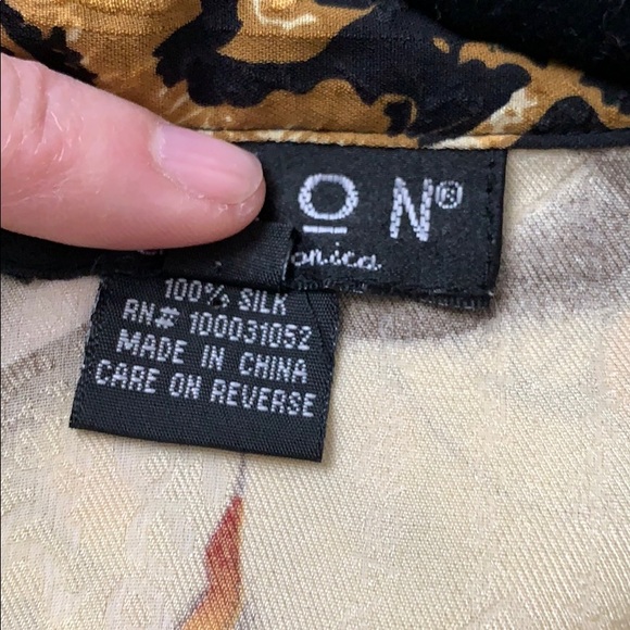 Citron silk button down Asian inspired button down blouse. - Picture 7 of 7